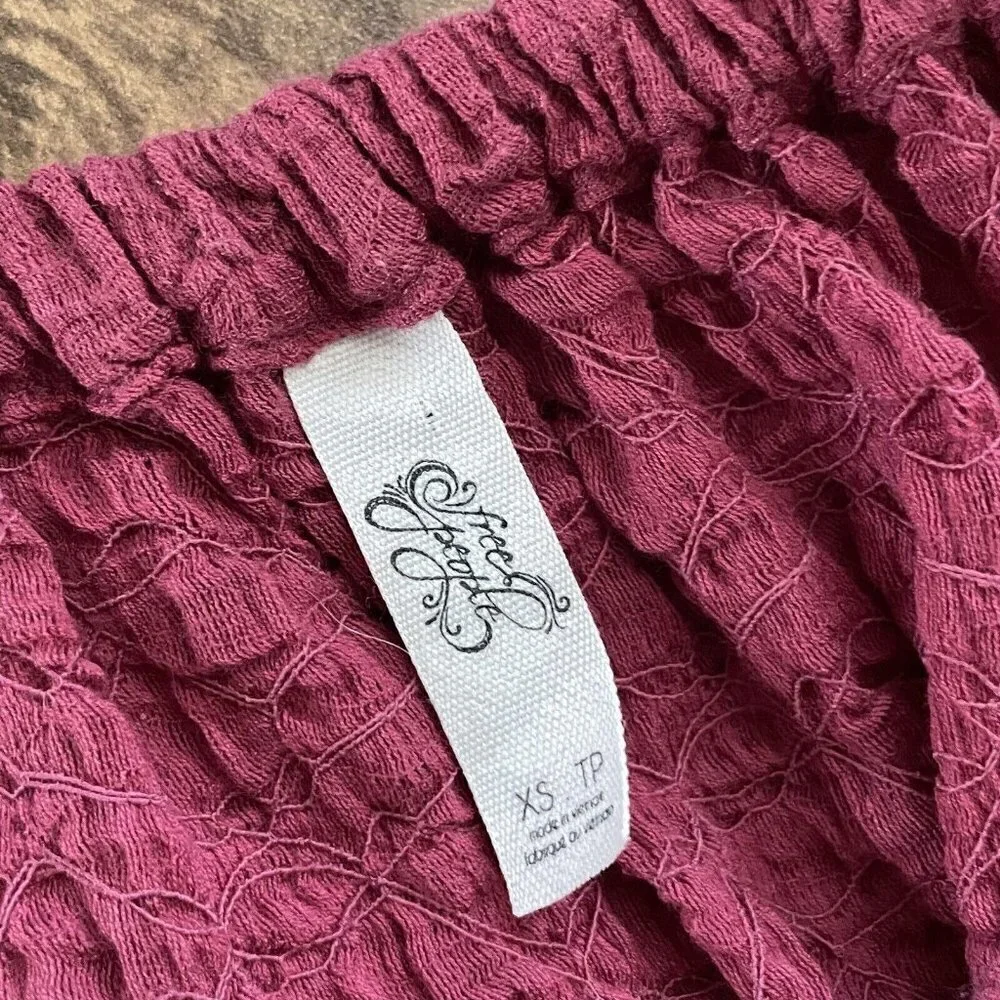 Free People Womens Shades of Cool Top XS Washed Berry Smocked Off Shoulder Shirt